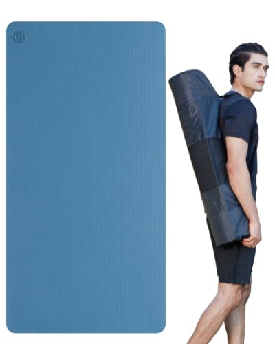 YR Large Exercise Mat 76"x35" 10mm Thick TPE Yoga Mat Non Slip | Workout mats, home gym, anti-tear, easy-to-clean, odor-less, excellent cushion, with yoga bag - color: Blue