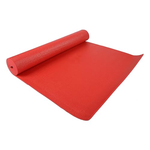Fitvids All Purpose 1/4-Inch High Density Anti-Tear Exercise Yoga Mat with Carrying Strap, Multiple Colors - color: Red