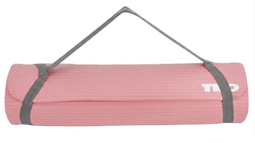 TKO Extra Thick Exercise Yoga Mat with Carrying Strap | Premium High-Density Padding for Joint Support during Yoga, Pilates & Floor Workouts | Durable and Portable - Pink/Gray | Padding for Joint Support during Yoga, Pilates & Floor Workouts | Durable and