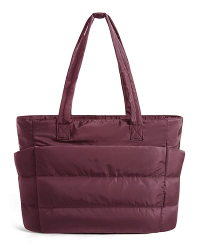 BAGSMART Puffy Tote Bag for Women, Lightweight Work Tote Handbag - color: Cherry Red, size: Standard