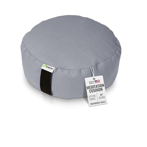 Bean Products Zafu Meditation Pillows for Sitting on Floor, Yoga Cushion, Cotton Yoga Pillow, Zafu Meditation Cushion, Zen Kneeling Prayer Pad- Made in USA - Round or Oval - color: Stone Gray, size: Round - 14"
