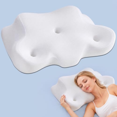 Sweetcrispy Cervical Neck Pillow for Neck Pain Relief, Ergonomic Contour Memory Foam Pillow for Side Back & Stomach Sleepers with Cooling Breathable Cover - color: White, size: Standard