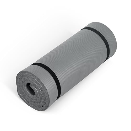 CAP Barbell 1-Inch High Density Exercise Yoga Mat with Strap | Multiple Colors - color: Gray