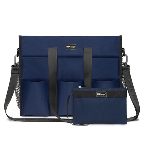 TOPDesign Utility Water Resistant Tote Bag with 22 Pockets, Top Zipper Closure & Thick Bottom Support, for Working Women - color: Blue, size: Large