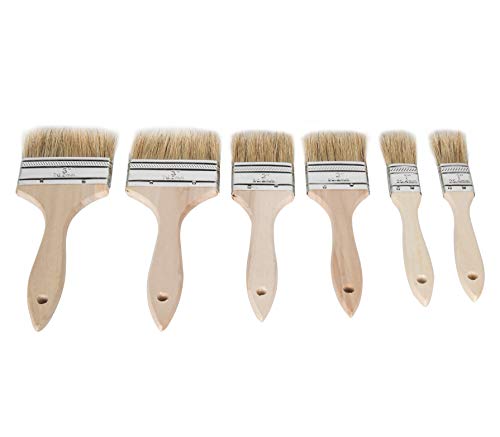 ETERNA 6Pack Household Chip Paint Brush 1inch 2inch 3inch Natural Bristles Wooden Handle Flat Brushes Set for Painting, Glue, Oil, Acrylic, Stain - color: 6 Pack- 1", 2", 3"
