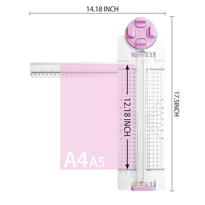 4 in 1 Paper Cutter, A4 Sliding Rotary Trimmer for Crafts, Pink | 4 in 1 Paper Cutter, A4 Rotary Trimmer with Sliding Blade, Pink - color: Pink