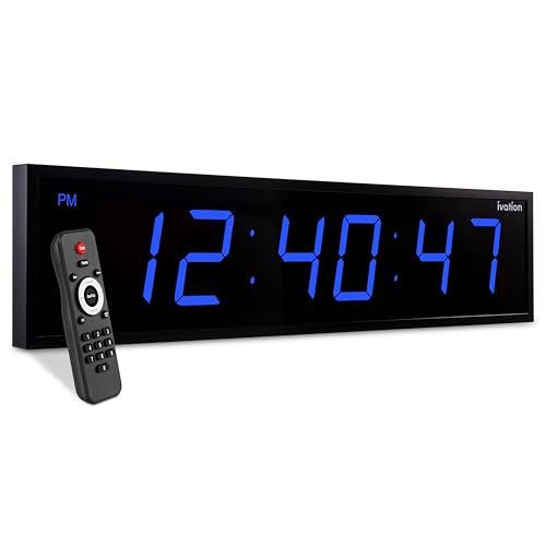 Ivation Oversized Digital Wall Clock with Large LED Display & Timer, 36" | Multi-function with Timer, Stopwatch, Alarms, Temp & Date, Aluminum frame, 6 Brightness levels, Time memory, Remote | Blue - color: Blue, size: 36" Inch