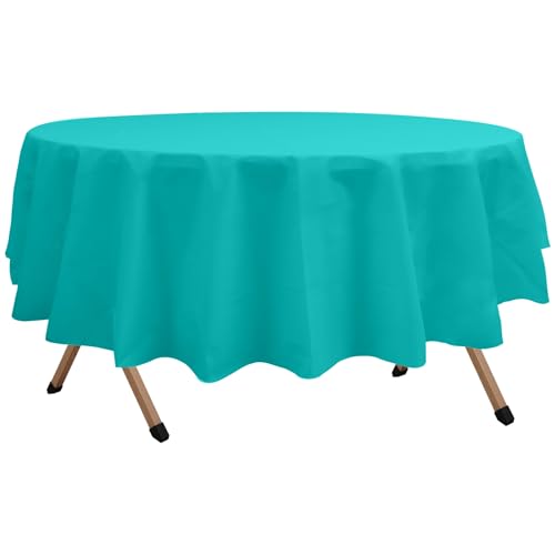 2 Pack Aqua Premium Plastic Tablecloth Round 84 Inches Reusable Lake Blue Decorative Table Cover for Dining, Wedding, Party, Indoor and Outdoor use - color: A01 Aqua Blue, size: Round 84"