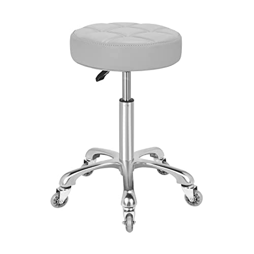 Kaleurrier Swivel Stool Adjustable Height: Rolling Stools with Wheels - color: Grey