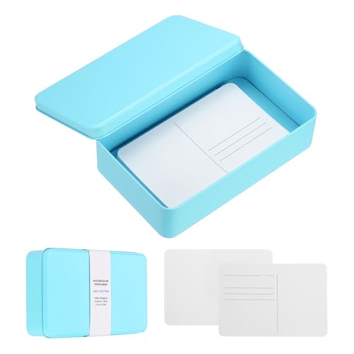 MECCANIXITY 20 Sheets Watercolor Postcards, 100% Cotton 4x6 Inch Watercolor Paper with Blue Tin Box Blank Postcards Rough for Mailing Painting Invitations Greeting Cards(140lb/300gsm) - color: Blue