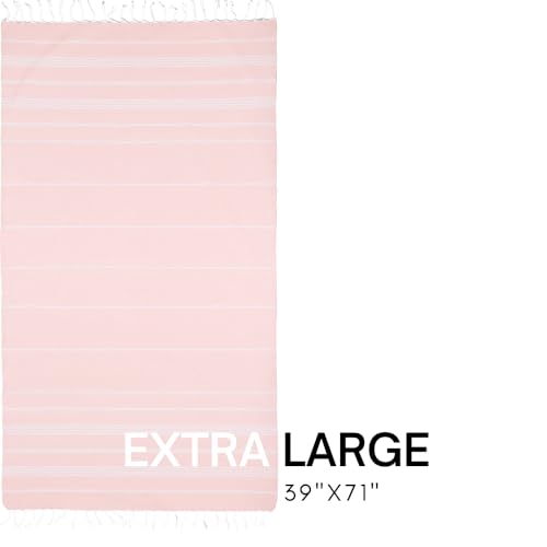 BAY LAUREL Turkish Beach Towel with Travel Bag 39 x 71 Quick Dry Sand Free Lightweight Large Oversized Towels Light - color: Blush With Floral Bag