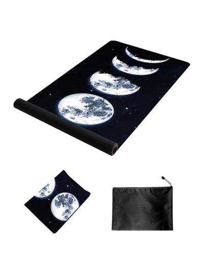 nuveti Printed Travel Yoga Mat 1/16 Inch Thick Non Slip Fitness Workout Mat | with Carrying Bag, Foldable Lightweight Suede & Natural Rubber Yoga Mat for Yoga Pilates and Fitness 72" L x 24" W x 1.5mm - color: Moon Eclipse