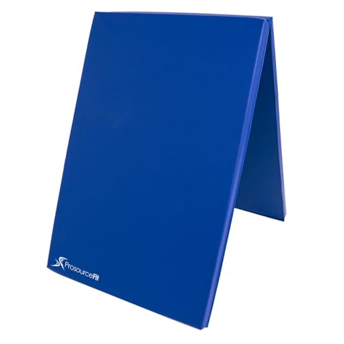 ProsourceFit Bi-Fold Folding Thick Exercise Mat 6’x2’ with Carrying Handles for MMA, Gymnastics Core Workouts - color: BLUE