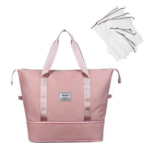 NPBAG Women Travel Duffel, Multi Functional Large Expandable Weekender Carry-on Tote, Gym Workout Overnight Bag, Mommy Hospital Bag for Labor and Delivery - color: Basic-Pink, style: Basic Version