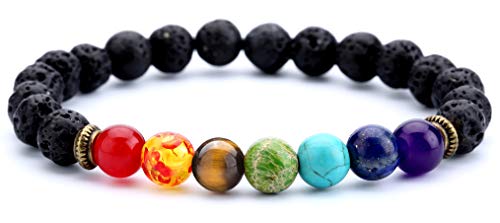 Men Women 8mm Lava Rock 7 Chakra Beads Chakra Bracelet - color: A-Lava Chakra