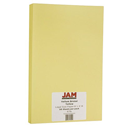 JAM PAPER Legal Vellum Bristol 65lb Cardstock - 8.5 x 14 Coverstock - 147 gsm - Yellow - 50 Sheets/Pack - color: Yellow, size: 8.5" x 14"