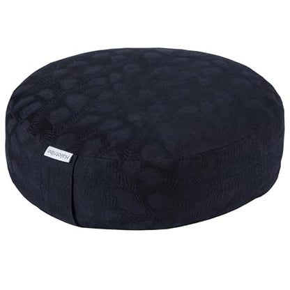 Meditation Cushion, Comfortable Meditation Pillow with Peacock Feather Jacquard Cover. Buckwheat Hull Filled Zafu Floor Pillow 16 * 16 * 5 in - color: Black