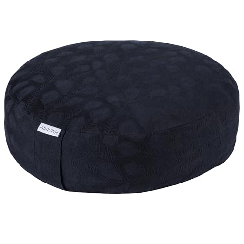 Meditation Cushion, Comfortable Meditation Pillow with Peacock Feather Jacquard Cover. Buckwheat Hull Filled Zafu Floor Pillow 16 * 16 * 5 in - color: Black