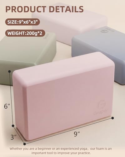 Gruper Yoga Blocks 2 Pack, 9"x6"x3" Exercise Blocks High-Density EVA Foam Blocks with Soft Non-Slip Surface, Lightweight Yoga Props for Yoga Pilates Meditation & Stretching - color: Light Pink