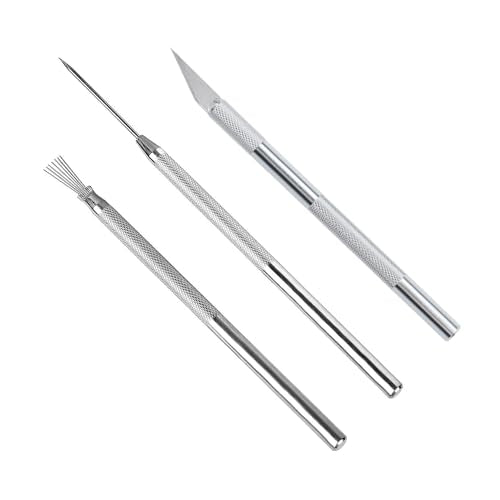 3 in 1 Clay Needle Tools Sculpting Ceramics Pottery Carving Tools for Model Clay Supplies, Ceramic & Pottery Tools Includes Sculpture Feather Pin Carving Knife Needle Texture Tools, LXLVOUEG - size: 5.5 inch-PinKnNe-3P