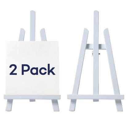 Artkey White Wooden Display Easel Stand, 13 Inch Folding Tabletop A-Frame Mini Easels for Canvas, Photos, Wedding Signs & Menus, Solid Radiata Pine Wood, 2 Pack - color: White
