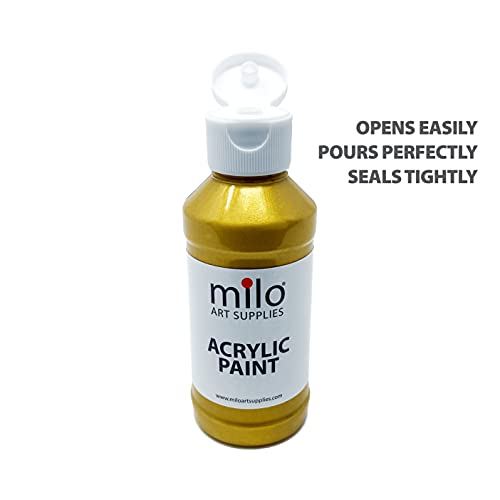 milo Metallic Acrylic Paint Set, 6 Metallic Colors, 4 oz Bottles | Safe and AP Non-Toxic, Made in the USA, Arts & Crafts Paints for Artists, Student & Hobby Painters, Paint Pack, Multi-Media - style: Metallic Set 6 x 4 oz