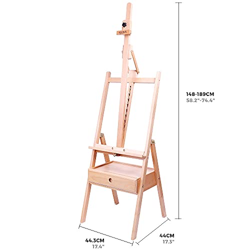 Mont Marte Signature Tilting Box Floor Easel Beech Wood, Holds Canvases up to 92cm (36.2in) in Height, Angle Adjustment, Sturdy Base, Built-in Drawers for Art Supplies, Artist Painting Easel. - color: Light Brown