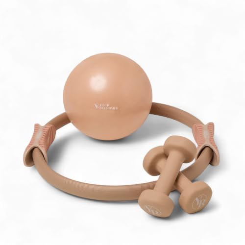 Pilates Prop Kit, Ring, Ball & 2.2 lb Dumbbell Set - color: Mocha