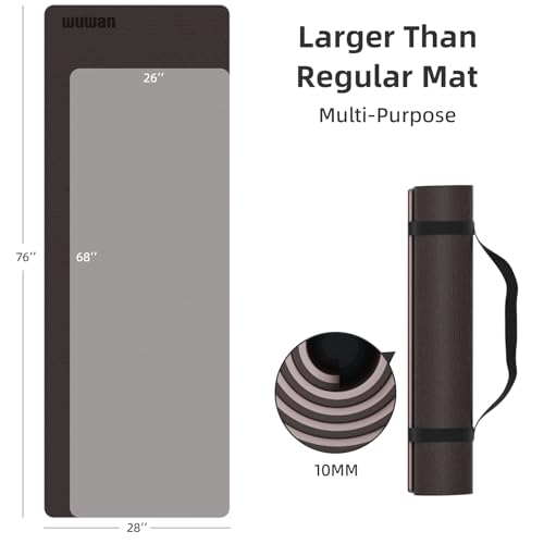 10mm0.4"TPE Yoga Mat Thick Wide Large for Home Workout Carrying Strap - color: brown