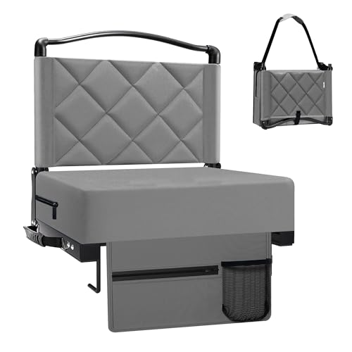 Stadium Seats with Back Support and Cushion Thick Padded Bleacher Chairs with Shoulder Strap, Portable Folding Stadium Seat Chair for Bleachers Includes Cup Holder and Side Pocket, Gray - color: With Pocket-grey, size: 1pcs