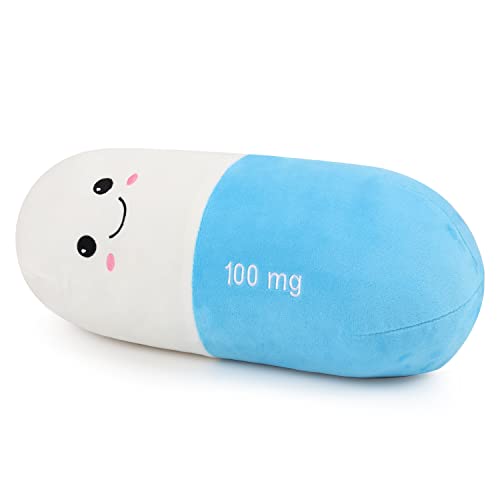 Sexysamba Pill Pillow Neck Roll Pillow Cute Preppy Room Decor Chill Pillows with Washable Cover, Funny Aesthetic Trendy Gift Throw Pillows for College Dorm Teenager Y2K Teacher Doctor Nurse (Blue, M) - color: Blue