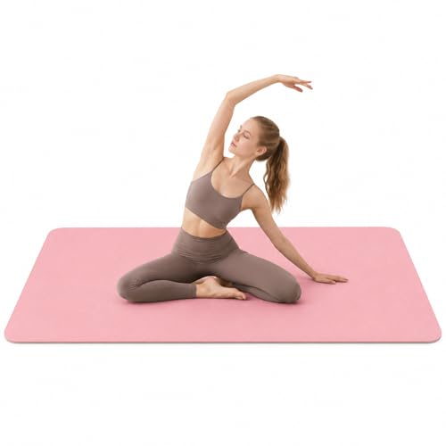 Yoga Mat 72''x24''/35''(8mm/10mm) for Beginners, Thick and Wide Yoga Mat with Carrying Strap for Pilates, Stretching and Home Workout - color: Pink Grey, size: 72*35*0.4inch