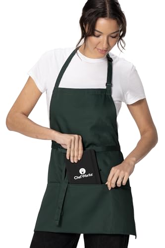 Chef Works Unisex Three Pocket Apron - color: Hunter Green