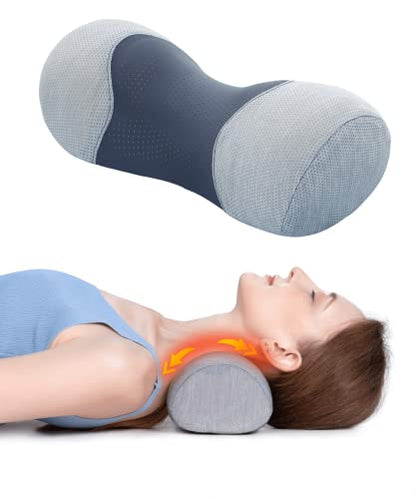 Bespilow Small Neck Roll Pillow for Sleeping, Neck Pillows for Pain Relief - color: 1 Pillow +1 Pillowcase (Grey)