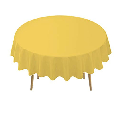 Yellow Plastic Tablecloths 2 Pack Disposable Table Covers 84 Inch Circle Bridal Shower Party Tablecovers PEVA Vinyl Table Cloths for BBQ Picnic Birthday Wedding Banquet Parties 6 ft Round Table Use - color: D03 Yellow