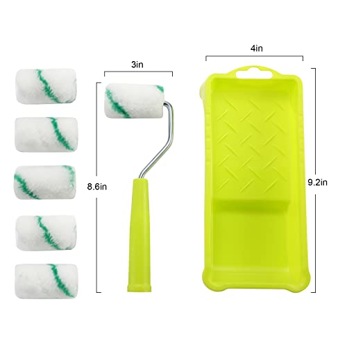 Paint Roller,High-Density Fabric Roller with Frame,Tray,Mini Paint Roller Refills, 2" Painting Supplies for Smaller DIY Stenciling Projects(Pack of 8) | 8Pcs high-density fabric mini roller kit for trim, cabinets, doors, furniture, edging, stenciling.
