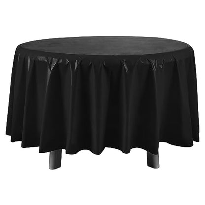 Eleclassi Black 12 Pack Premium Round Disposable Plastic Tablecloth - 84 Inch Round Plastic Table Cloths for Parties - color: Black, size: 12 Pack Round