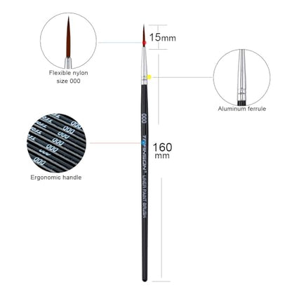 Transon 50pcs Detail Paint Brushes Set Size 000 for Model Painting Acrylic, Gouache, Oil, Tempera and Face Painting - size: 50 PCS