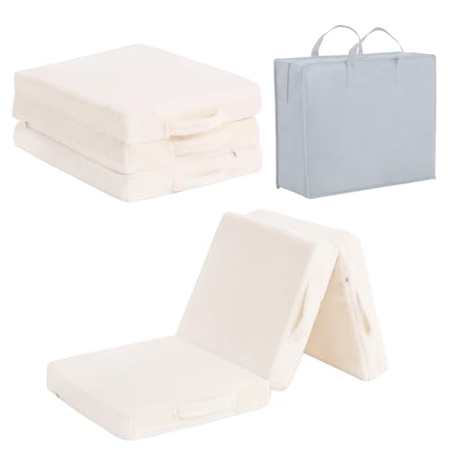 Tiita Kids Floor Mat- Kids Trifold Plush Futon Mat, Portable Foldable Play Mat for and Playtime, Plush Beige - color: Plush Beige, size: 57"L x 22"W x 3"Th