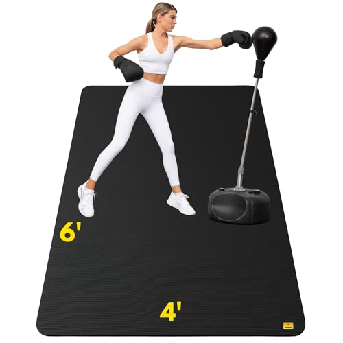 Pogamat Premium Exercise Mat 6’ x 4’ x ¼” | Non-Slip, Extra-Thick, Durable Floor Protection Mat for Home Gym Workouts, HIIT, Cardio & Yoga | Tear-Resistant, Noise-Reducing Surface for All Floors
