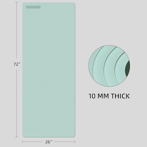 TPE Yoga Mat 72"x26"x0.4" Thick Non Slip Exercise Fitness Mat - color: Green