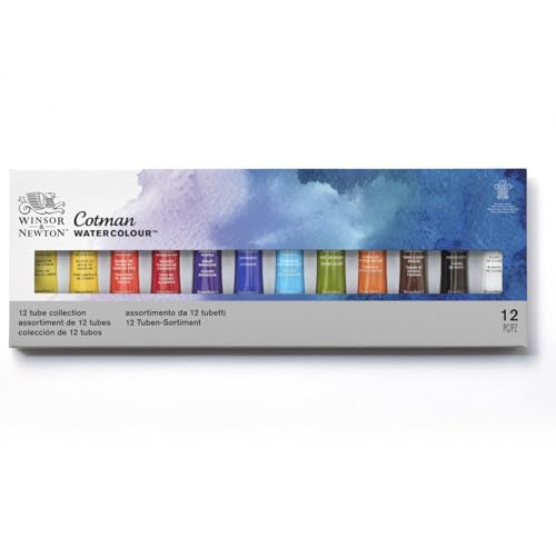 Winsor & Newton Cotman Watercolor Paint Set, 12 Colors, 8ml (0.27-oz) Tubes | Introductory Watercolor made with Fine Art Pigments, Perfect for Beginners, Lightfast & Permanent, Good Tinting Strength - style: 12 Tube Set 8ml
