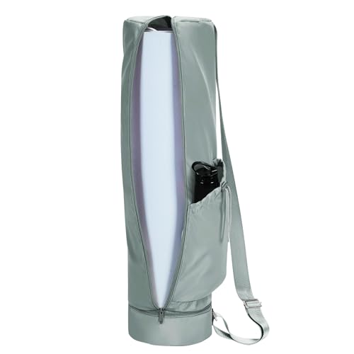 sportsnew Yoga Mat Bag, Full Zip Cargo Yoga Mat Carrier Bag with Drawstring Water Bottle Pocket and Bottom Wet Pocket, Exercise Yoga Mat Carrier Holder Multi-Functional Storage Bag Patent Pending - color: Gray, size: Medium pocket