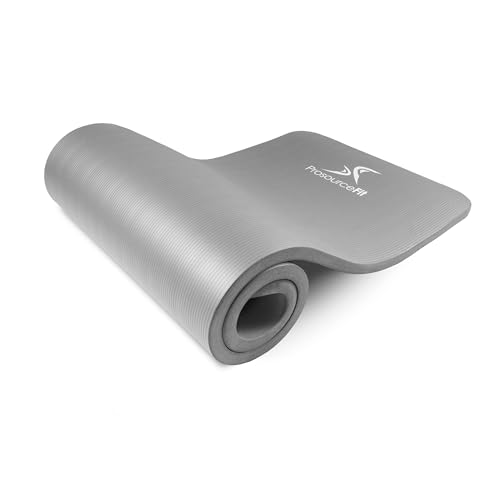 ProsourceFit Extra Thick Yoga and Pilates Mat 1/2” (13mm) or 1" (25mm), 71-inch Long High Density Exercise Mat with Comfort Foam and Carrying Strap - color: Grey, size: 1"