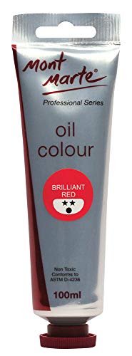 Mont Marte Oil Paint Premium, 3.4 US fl.oz (100ml) Tube, Brilliant Red, Heavy Body Paint, Artist Quality, Good Coverage, Excellent Tinting Strength, Ideal for Painting Canvas - color: Brilliant Red, size: 3.4 Fl Oz (Pack of 1)