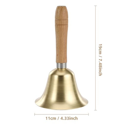 Flezoo 4.33inch Brass Super Loud Hand Bell for Dinner Wedding Office | Clear Loud Brass Tone, Rustproof Solid Build, Comfort Grip, For Elderly Wedding Office Training, Multi-Purpose Call Bell - size: Large