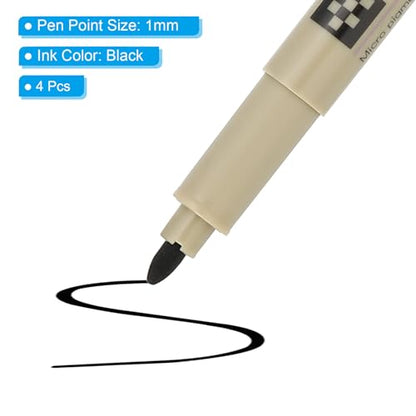 PATIKIL Micro Pen Fineliner Pens, 4Pcs 1mm Medium Point Drawing Pens Waterproof for Archival Artist Calligraphy Illustration Journaling Sketch, Black - size: 1mm