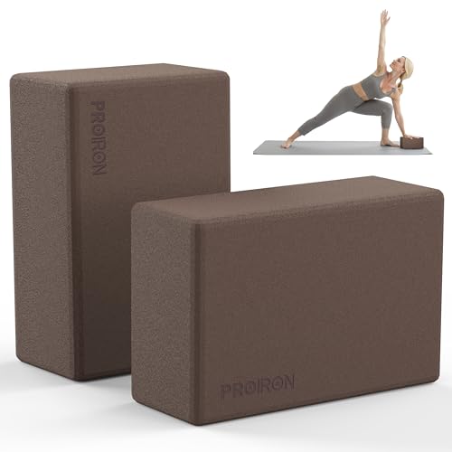 PROIRON Yoga Blocks, 2 Pack Supportive High Density Premium Eva Foam, Soft Non-Slip Surface with Curved Edges Stretch Blocks For Yoga, Pilates, Stretching - color: Brownish Coffee