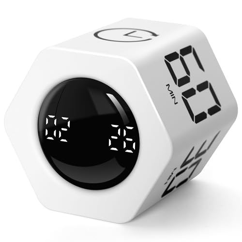 Productivity Timer, 1, 5, 10, 30, 60 Minute Presets, Desk Cube Timer | Gravity sensor, mute and vibration modes; ADHD-friendly for work, study, kitchen and back to school - color: White