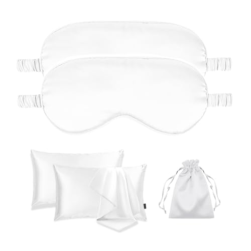 5Pcs Silky Sleep Mask Eye Masks Breathable Soft Satin Pillowcases Set for Sleeping Similar to Silk Pillowcase Travel Gift - color: White-queen Size